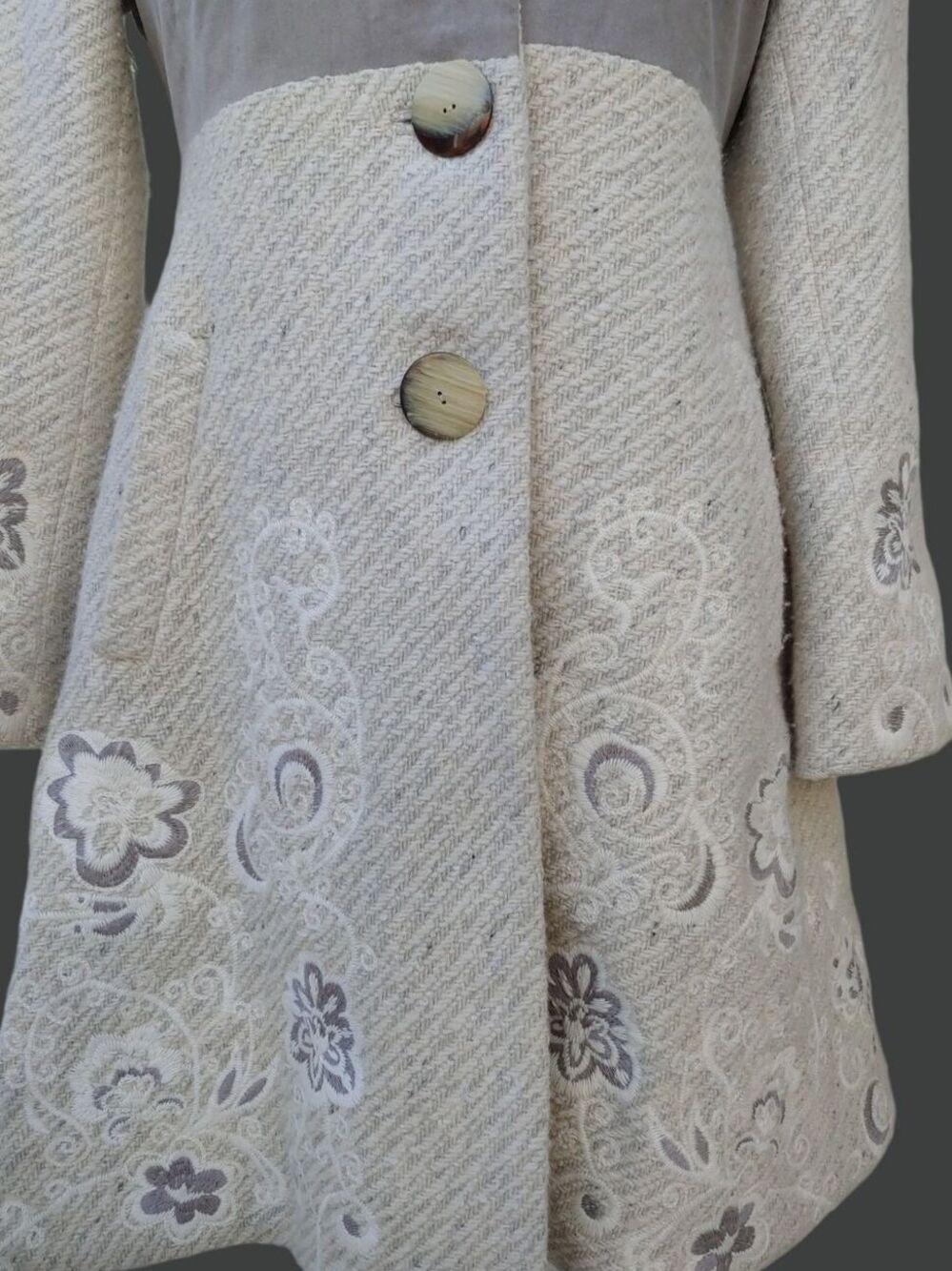 Anthropologie Elevenses Rockwell Wool Blend Retro Look Pea Coat Size 0 Cream - Picture 8 of 16